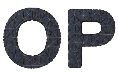 Image showing Luxury black stitched leather font O P letters