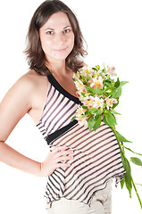 Image showing Portrait of pretty pregnant woman with flowers