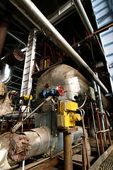 Image showing different size and shaped pipes and valves at a power plant 