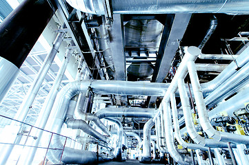 Image showing Industrial zone, Steel pipelines, valves and ladders