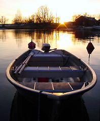 Image showing Golden Boat on Sunset in Finland