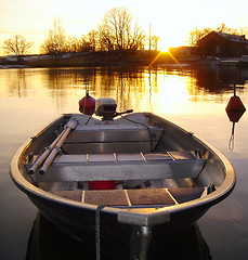 Image showing Golden Boat on Sunset in Finland