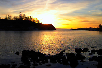 Image showing Golden winter sea sunset in Finland