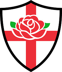 Image showing red English rose with flag of England