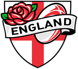 Image showing English rose inside shield with rugby ball