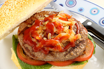 Image showing Onions On Beef Burger