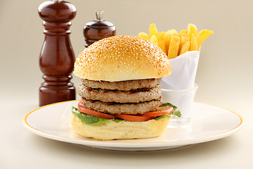 Image showing Triple Decker Hamburger