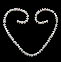 Image showing White pearls on the black silk as background 