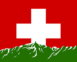 Image showing Mountains with flag of Switzerland