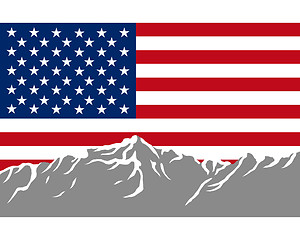 Image showing Mountains with flag of USA