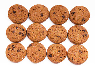 Image showing Delicious chocolate chip cookies on white background 