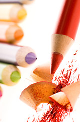 Image showing Sharpened pencils and wood shavings