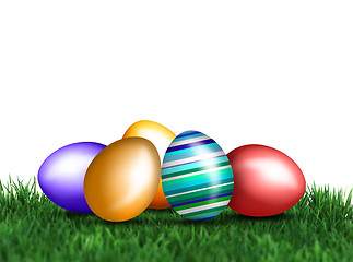 Image showing Colorful eggs on the meadows 