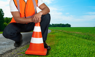 Image showing road worker closeup