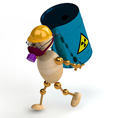 Image showing 3d wood man with a radioactive waste