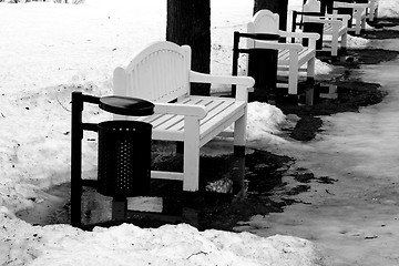 Image showing white bench in the park in winter time