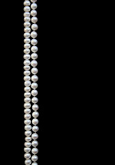 Image showing White pearls on the black silk