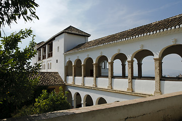 Image showing Building inside the Generalife Gardens of the Alhambra in Granada, Spain
