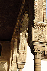 Image showing Decorated arches and columns inside the Alhambra of Granada
