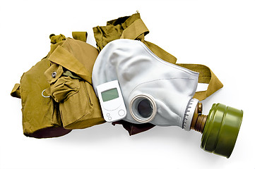 Image showing Gas mask with carrying case and a radiometer