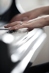 Image showing Close-up of girl's hands on piano keyboard