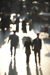 Image showing Crowd of shoppers in sunlight