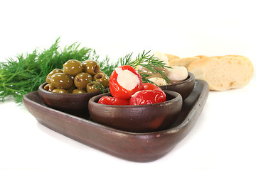 Image showing olives, stuffed peppers and mushrooms