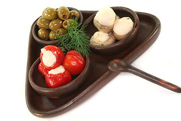 Image showing olives, stuffed peppers and mushrooms