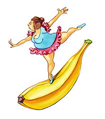 Image showing overweight woman dancing on banana