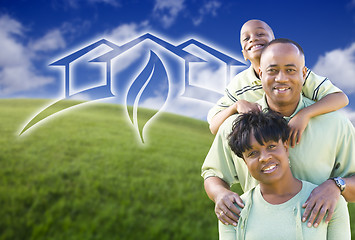 Image showing Happy African American Family and Green House Graphic in Field