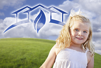 Image showing Blue Eyed Girl Playing Outside with Ghosted Green House Graphic