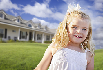 Image showing Cute Smiling Girl Playing in Front Yard