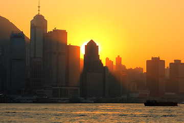 Image showing Hong Kong skyline in sunset 