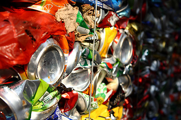 Image showing Compressed beer can background close up 