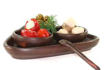 Image showing olives, stuffed peppers and mushrooms