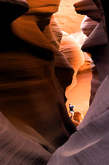 Image showing Hiker in slot canyon