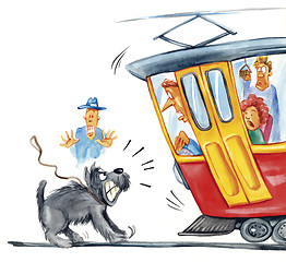 Image showing dog attacking the tram