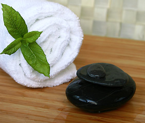 Image showing Spa composition with black stones