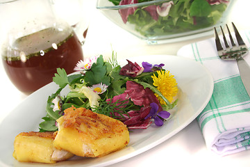 Image showing Wild herb salad with goat cheese