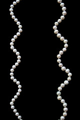 Image showing White pearls on the black silk 