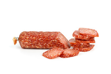 Image showing Sliced salami sausage