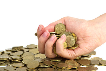 Image showing Hand full of coins