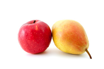 Image showing Red apple and yellow pear
