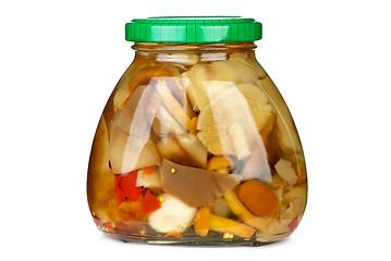 Image showing Mushroom assortment conserved in glass jar