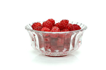 Image showing Raspberries in a crystal bowl