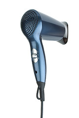 Image showing Blue compact hairdryer from back side