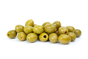 Image showing Pile of  green pitted olives