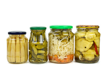 Image showing Glass jars with marinated vegetables