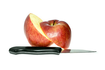 Image showing Sliced red apple and knife