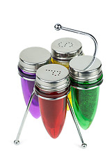 Image showing Salt, pepper shakers and spice containers